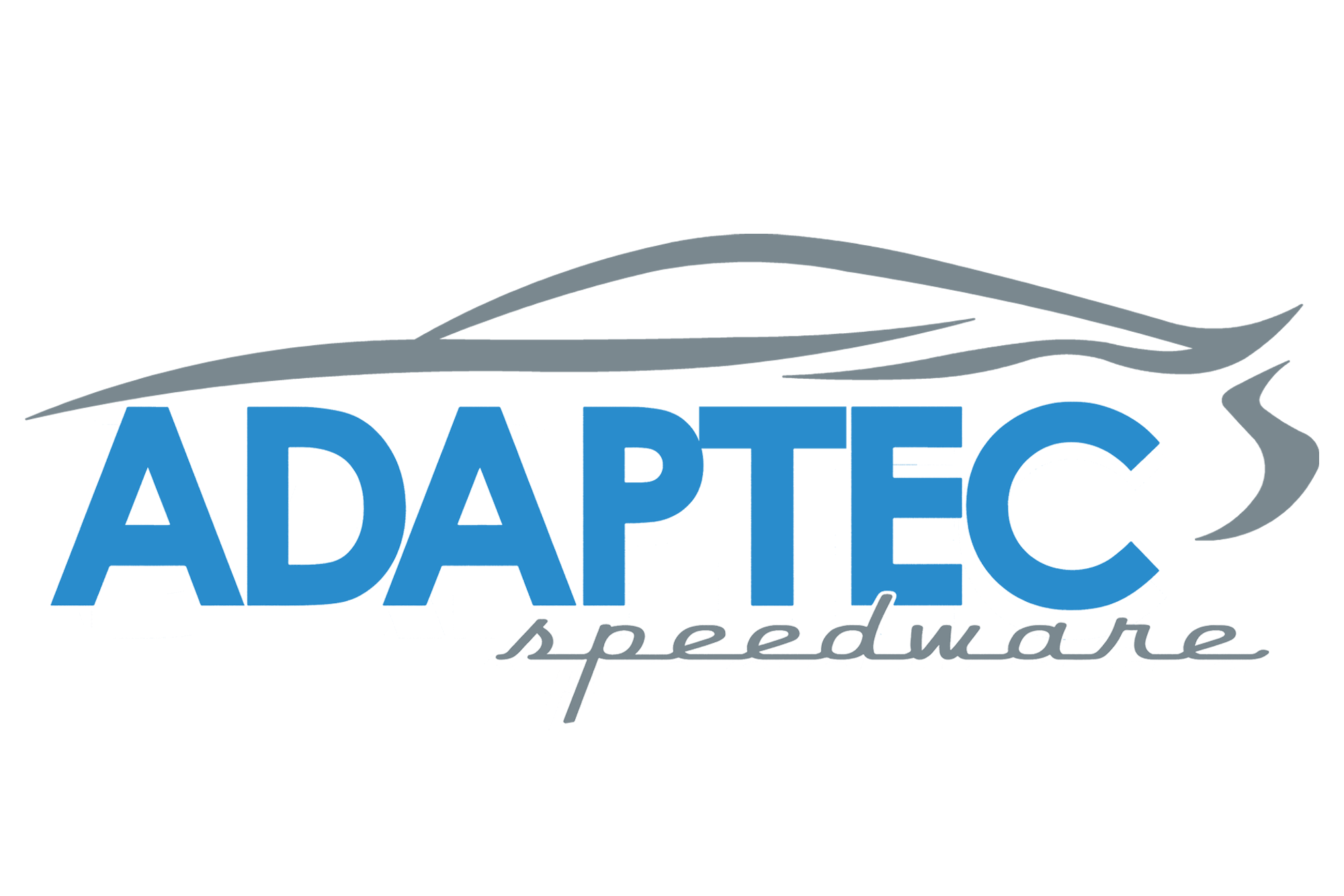 Logo of "Adaptec Speedware" with a sleek, stylized car silhouette in gray above bold blue text.