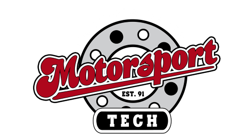 Motorsport Tech logo with bold red "Motorsport" over a gray wheel, "Adapters & Spacers" above, and "Tech" in a white capsule below.